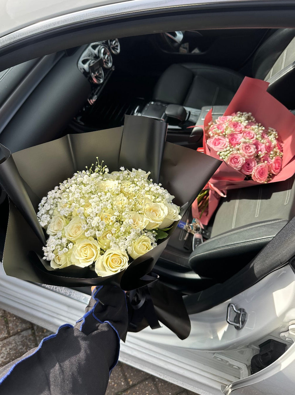 Roses with gypsophila