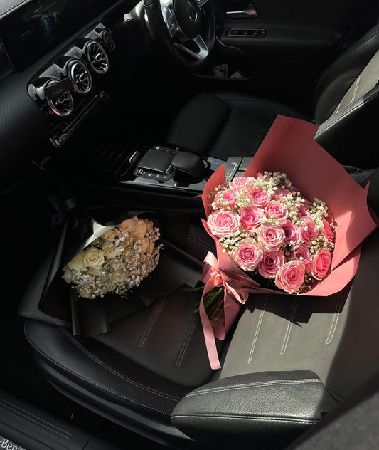 Roses with gypsophila