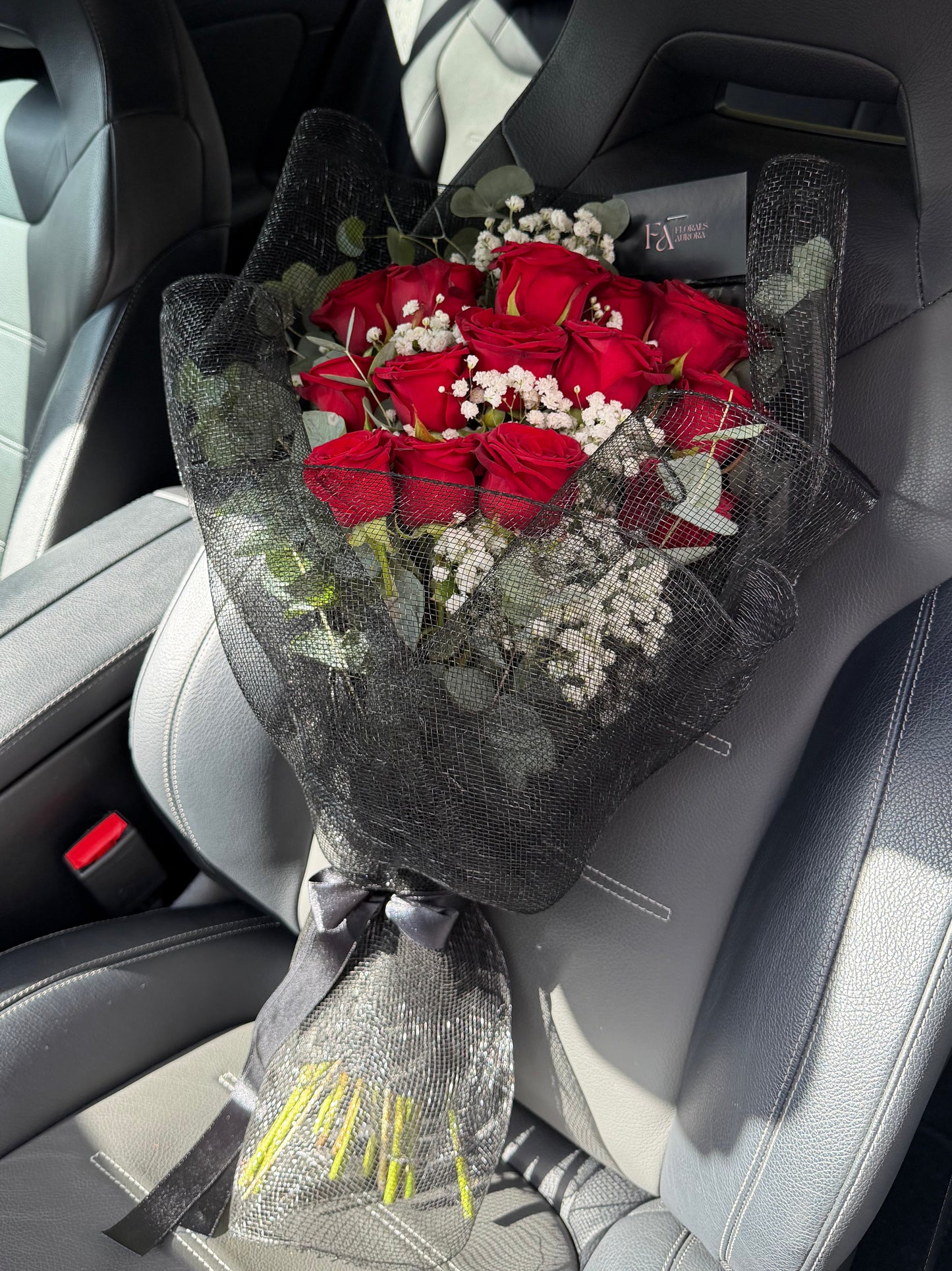 Red Roses with gypsophila