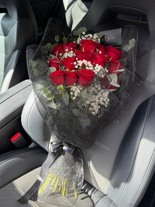 Red Roses with gypsophila